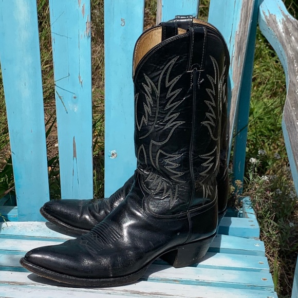 Vintage Justin Cowboy Boots Black size 11 1/2 D Made in USA - Picture 3 of 11